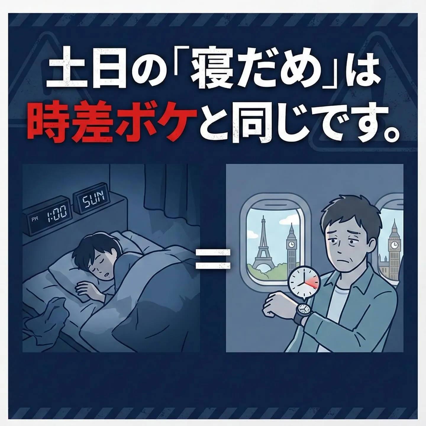「明日は土曜日だから、昼まで寝よう...」