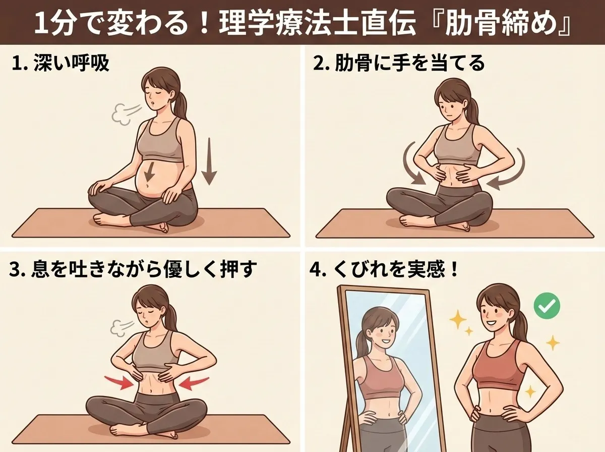 ボディメイク・産後に理学療法士が教えるリブフレア骨格矯正でウエストくびれを作る方法