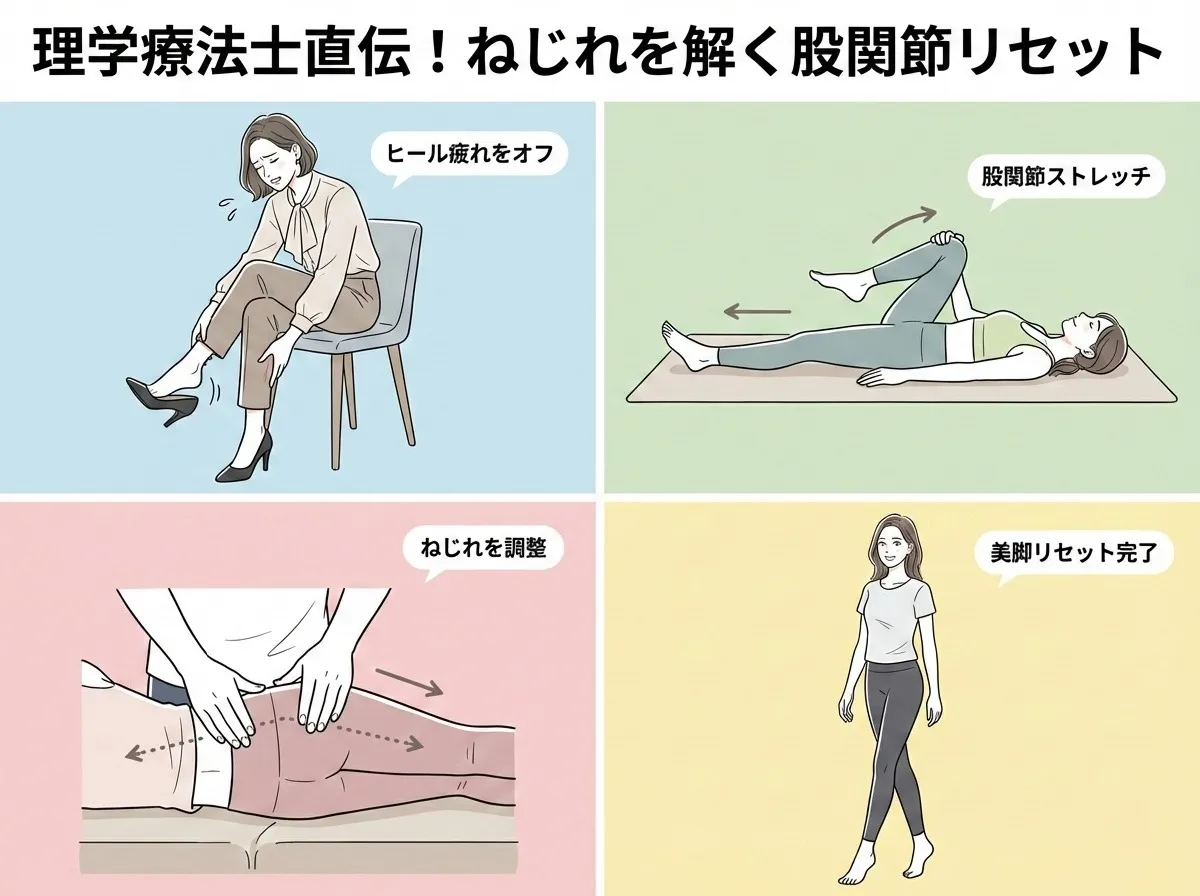 美脚ボディメイク！理学療法士と叶える脚痩せと股関節ねじれ改善ヒール女子のためのストレッチ方法とむくみケア